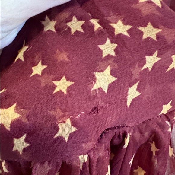 Free People Burgundy Sheer Star-Print Tie-Front Kimono Top✨ - Picture 10 of 10